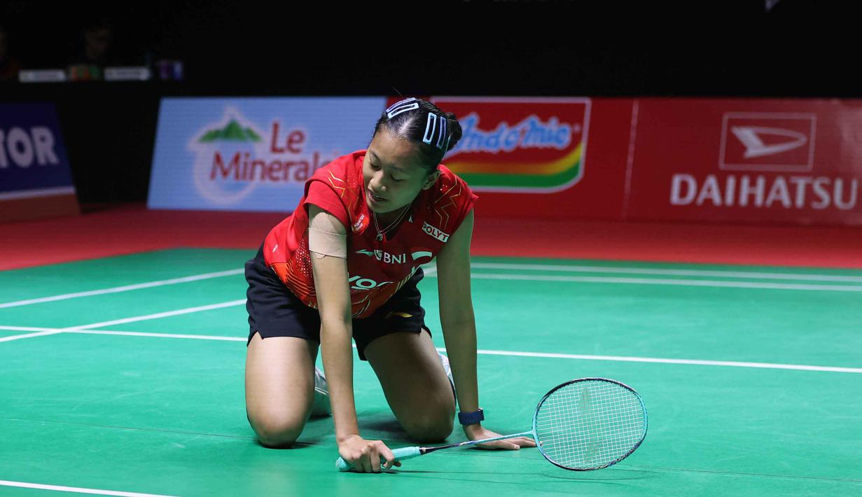 Pebulu tangkis tunggal putri Indonesia, Putri Kusuma Wardani saat bertanding melawan wakil Taiwan, Huang Yu-Hsun, pada babak 16 besar Indonesia Masters 2026 di Istora Gelora Bung Karno, Senayan, Jakarta, Kamis (22/1/2026). (Bola.com/M Iqbal Ichsan)