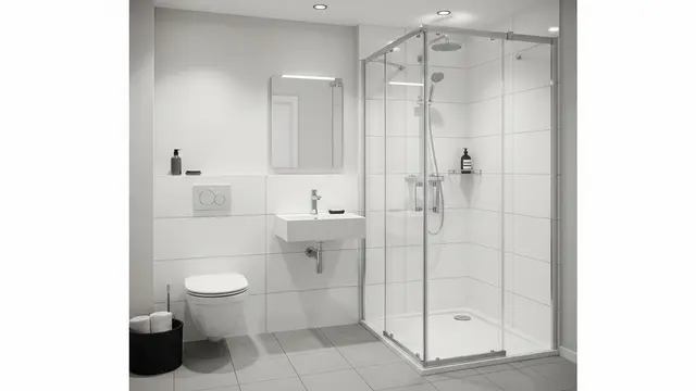 Shower Sudut dengan Partisi Kaca Bening