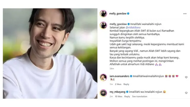 Vidi Aldiano Meninggal Dunia, Sederet Artis Unggah Potret Kenangan dan Ucap Duka Cita