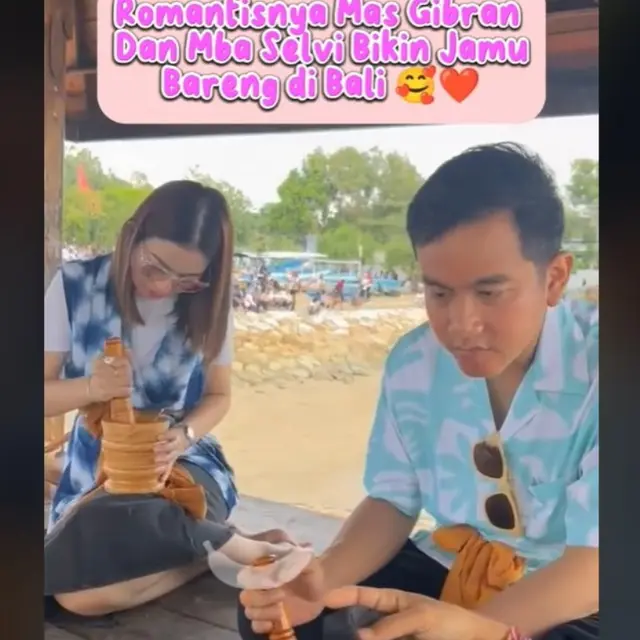 Meracik dan Minum Jamu di Sanur Bali Bareng Gibran Rakabuming, Gaya Duduk Selvi Ananda Tuai Pujian.  foto: TikTok @kaesangerina_daily