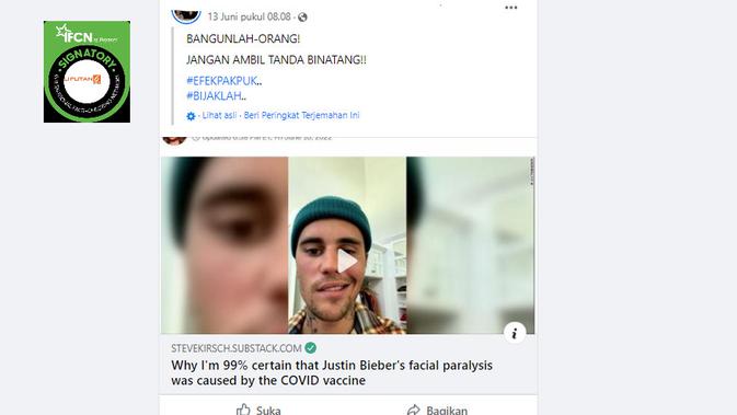 <p>Penelusuran klaim kelumpuhan wajah yang dialami Justin Bieber karena vaksin Covid-19</p>