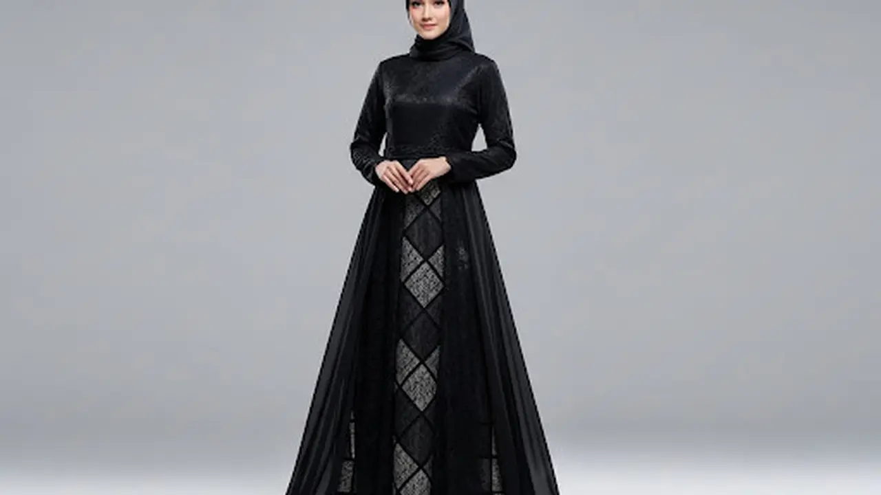 Dress Panjang Chiffon Kombinasi Tile Muslimah