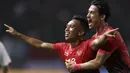 Pemain Indonesia, Irfan Jaya, melakukan selebrasi usai mencetak gol ke gawang Palestina pada laga Asian Games di Stadion Patriot, Bekasi, Jawa Barat, Rabu (15/8/2018). (Bola.com/Peksi Cahyo)