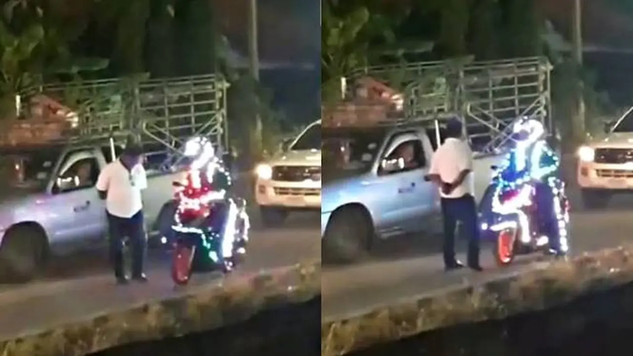 Penuh Germerlap, Aksi Pengendara Motor Ini Malah Jadi Tontonan di Jalanan