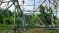 Tower listrik PLN di Kabupaten Kampar yang roboh karena besi penyanggahnya dicuri. (Liputan6.com/M Syukur)