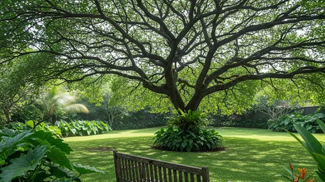 Taman dengan Pohon Peneduh dan Kursi Santai