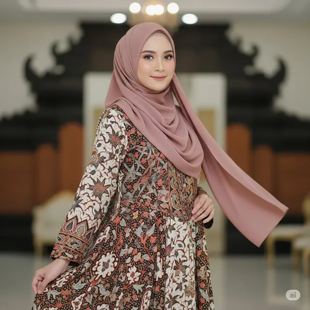 Dress Batik Kombinasi Brokat