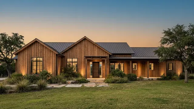 Model Fasad Rumah dengan Aksen Kayu Vertikal