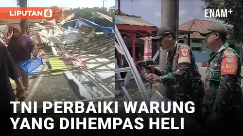 VIDEO: Rusak Dihempas Angin Helikopter 412, Belasan Warung di Pangandaran Diperbaiki TNI