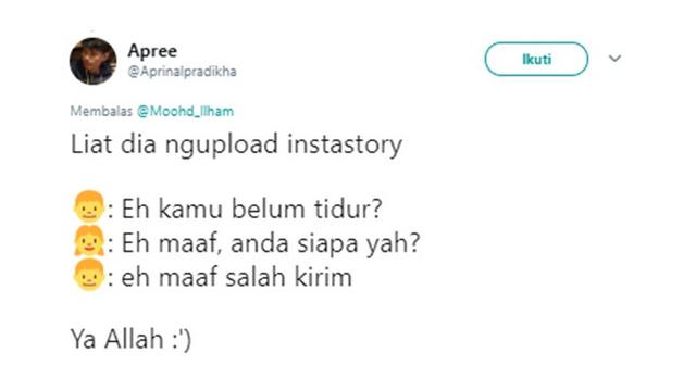 Cuitan kocak (Sumber: Twitter/@Aprinalpradikha)