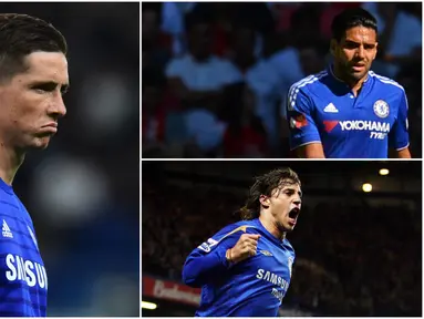 Berikut para pemain bintang yang mengalami penurunan performa ketika menggunakan nomor 9 di Chelsea. Diantaranya, Fernando Torres, Hernan Crespo dan Radamel Falcao. (Foto-foto Kolase AFP)