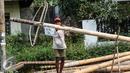 Seorang pengrajin menghaluskan batang Pohon Pinang di kawasan Manggarai, Jakarta, Senin (10/8/2015). Jelang HUT Kemerdekaan RI  permintaan Pohon Pinang meningkat dengan nilai jual berkisar Rp 900 ribu- Rp 1 juta. (Liputan6.com/Yoppy Renato)
