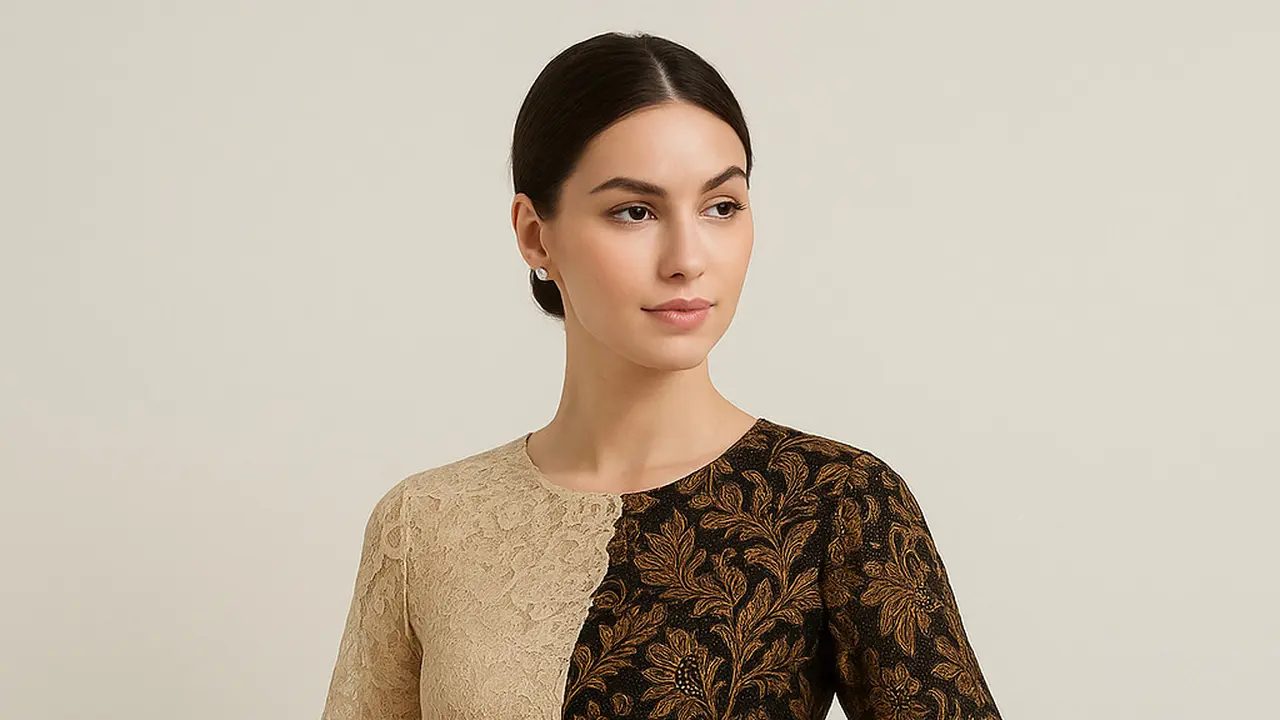 Dress Batik Kombinasi Brokat Belah Samping Terbaru 2025