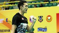 Jonatan Christie turut menyumbang poin saat Indonesia menang 3-0 atas Jepang pada perempat final Kejuaraan Bulutangkis Asia Beregu 2018, Jumat (9/2/2018). (PBSI)