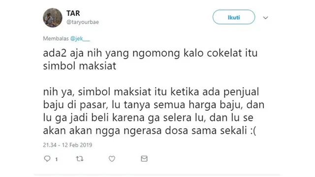 Curahan cokelat itu maksiat (Sumber: Twitter)
