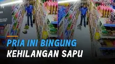 Ada-ada saja yang dilakukan oleh pria ini ketika bingung kehilangan sapu saat bersih-bersih .