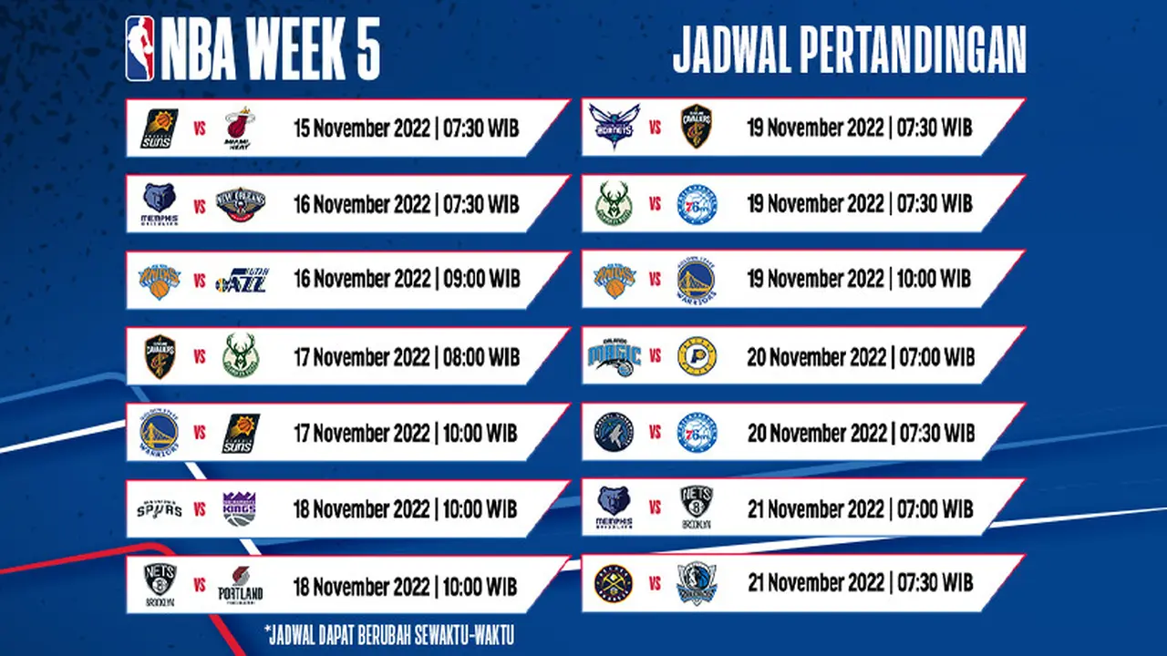 Nonton Lebih Lengkap Live Streaming NBA Reguler Season 2022-2023 Week 5 di Vidio 16 - 21 November