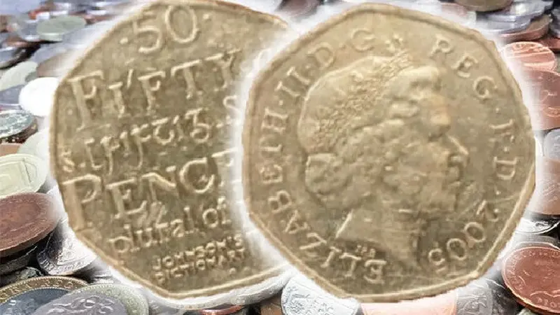 Koin tua Inggris pecahan 50 pence (express.co.uk)