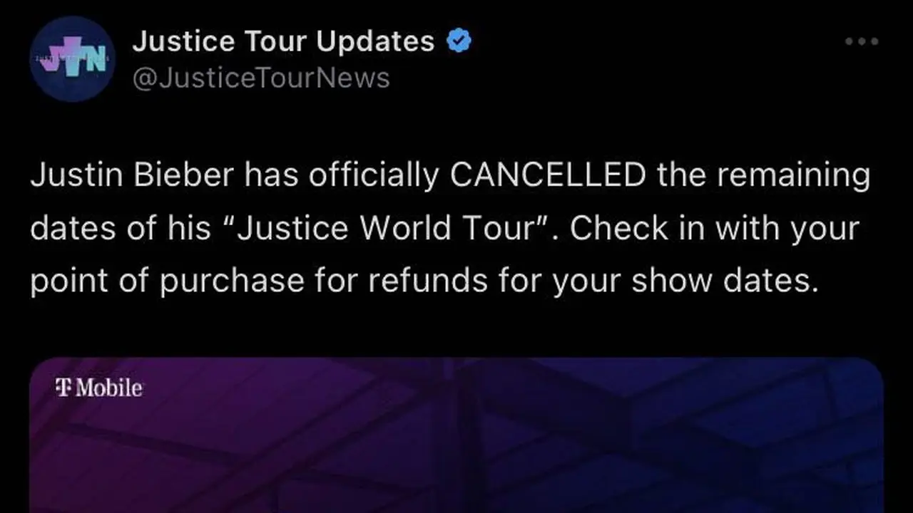 [Justin Bieber resmi membatalkan Justice World Tour. (Twitter/JusticeTourNews)