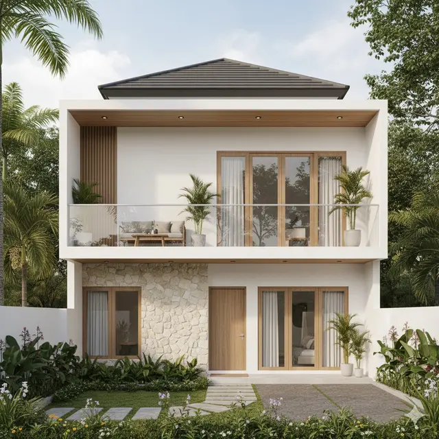 Model Rumah 6x12 Atap Datar dengan Balkon Atas