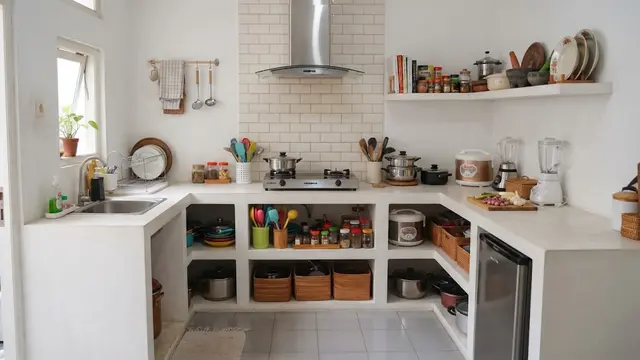 9 Desain Dapur dengan Meja Cor Berbentuk U untuk Rumah Tanpa Kitchen Set