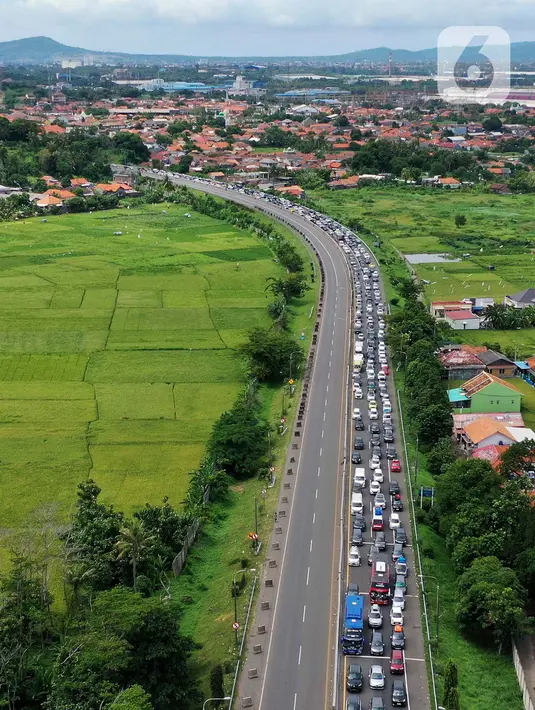 Ribuan kendaraan pemudik terjebak kemacetan hingga sekitar 7 km. (Liputan6.com/Angga Yuniar)