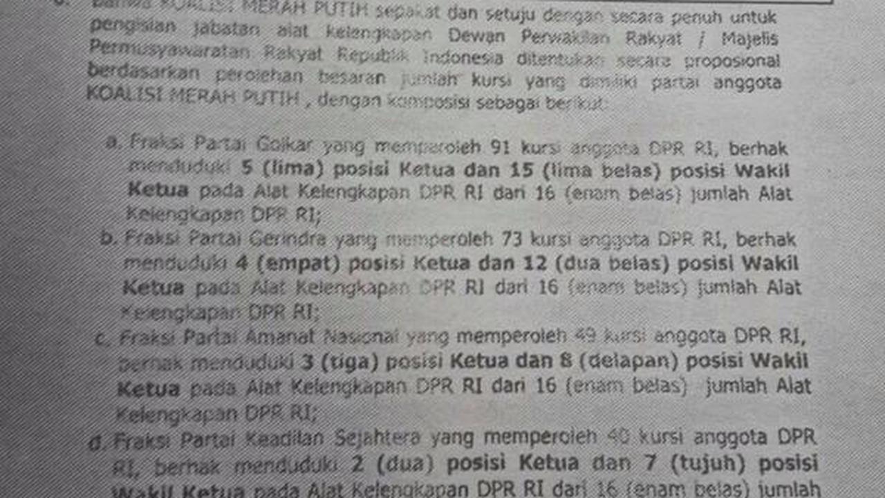 Dokumen Bagi-Bugi Kursi KMP Bocor di Twitter, Golkar Jadi Ketua