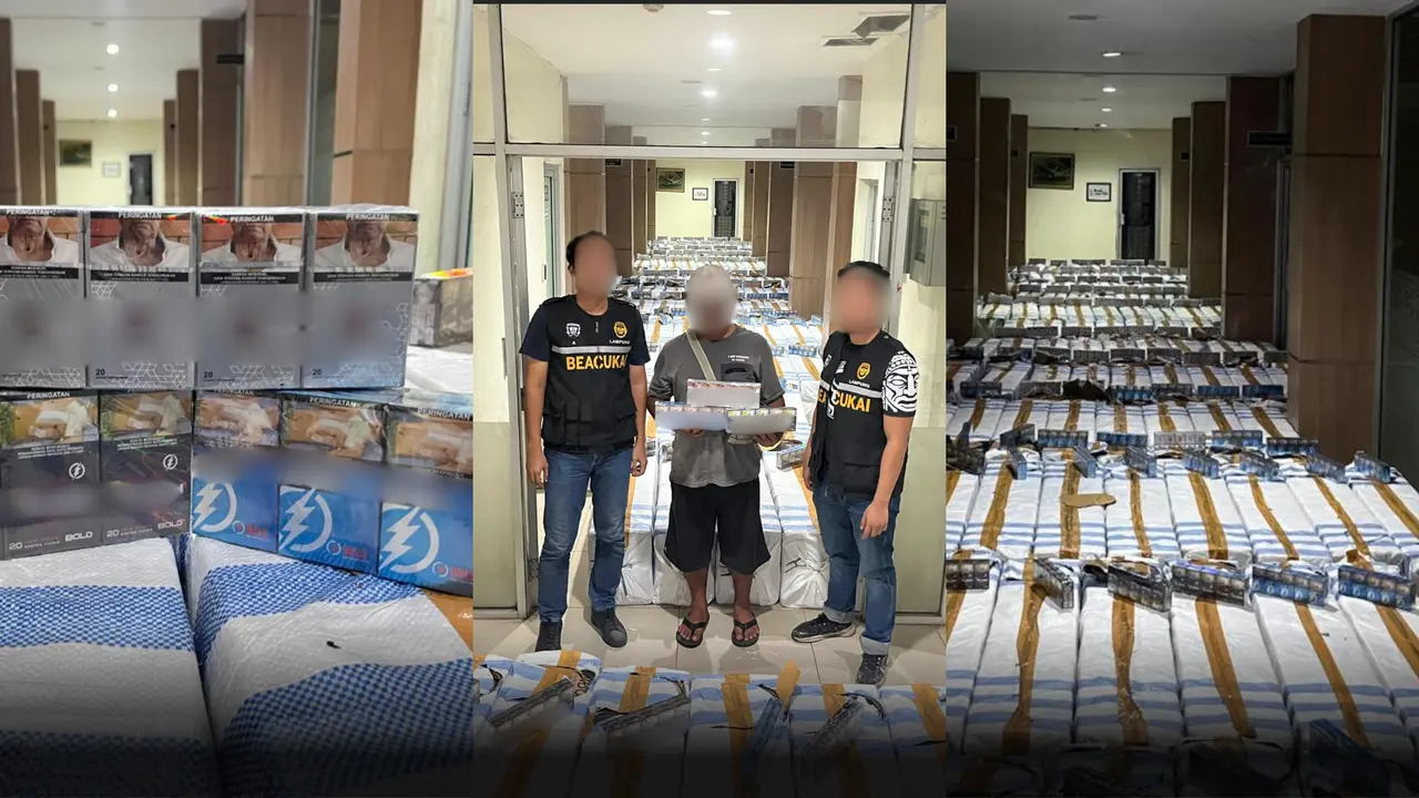 Barang bukti 3,2 juta batang rokok ilegal yang berhasil disita Bea Cukai Bandar Lampung.  Foto : (Istimewa).