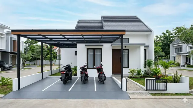 Model Rumah 1 Lantai Tipe 45 dengan Garasi Cukup 2 Motor. Gemini