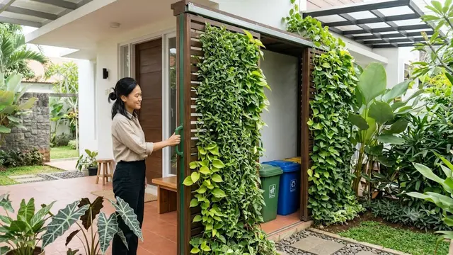 Ide Tempat Sampah Tersembunyi di Teras Depan