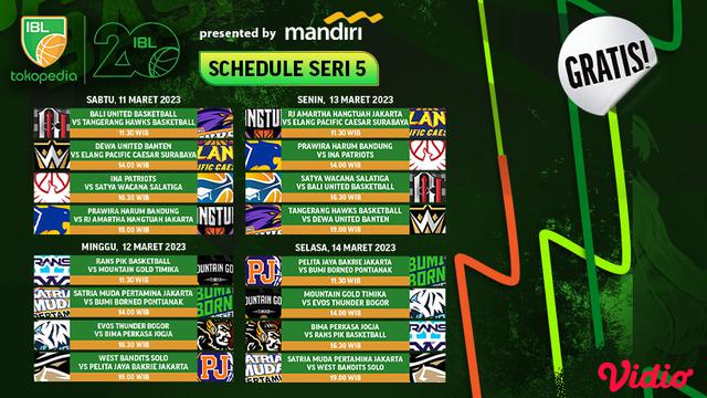 Live Streaming IBL 2023 Seri 5 Siaran Vidio 11 sampai 18 Maret : Bali United Basketball vs Tangerang Hawks Basketball
