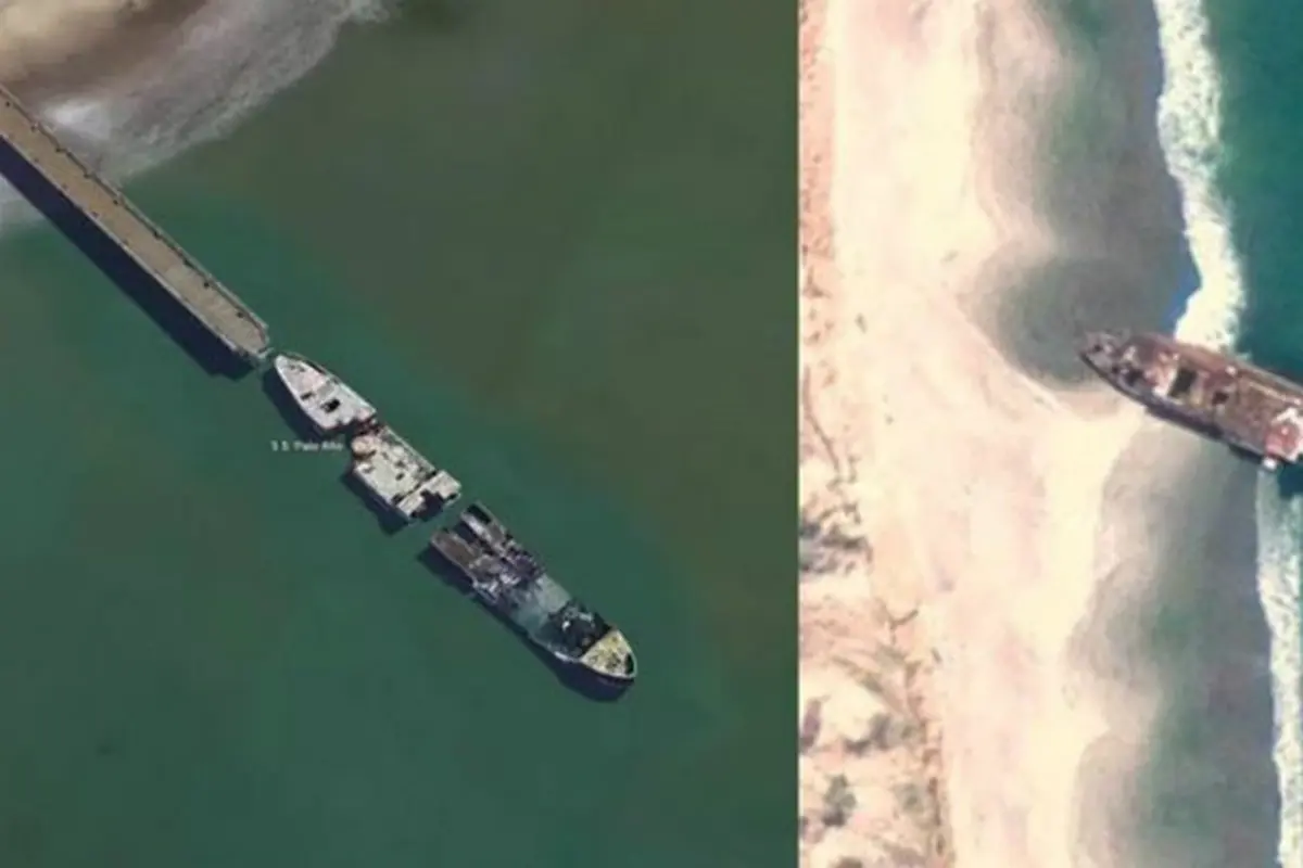 Penampakan kapal karam melalui Google Earth.