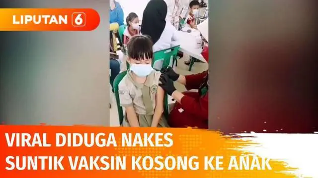 Seorang siswa SD di Kota Medan diduga disuntik vaksin kosong oleh tenaga kesehatan saat mengikuti vaksinasi di sekolahnya. Dalam video, terlihat seorang petugas tidak terlihat memasukkan cairan vaksin ke dalam jarum suntik.