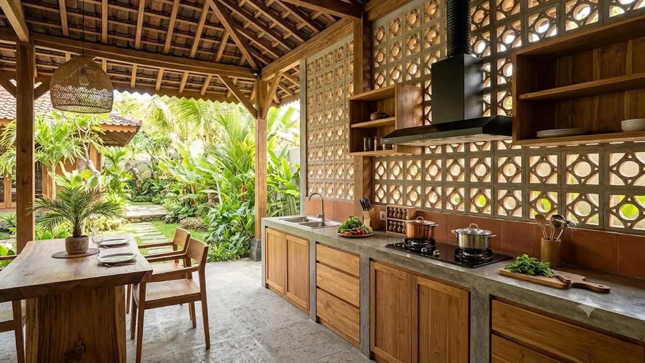 Desain Dapur Terbuka dengan Roster agar Sirkulasi Lancar
