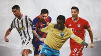 Ilustrasi - Cristiano Ronaldo, Lionel Messi, Pele, Robert Lewandowski (Bola.com/Adreanus Titus)