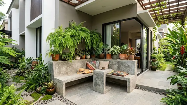 6 Teras Rumah dengan Suplir dan Meja Semen Cor, Ciptakan Sudut Santai Estetik