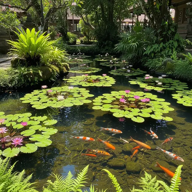 Desain Kolam Ikan Dangkal dengan Tanaman Air yang Estetik