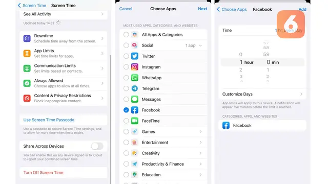 Membatasi penggunaan aplikasi di iPhone