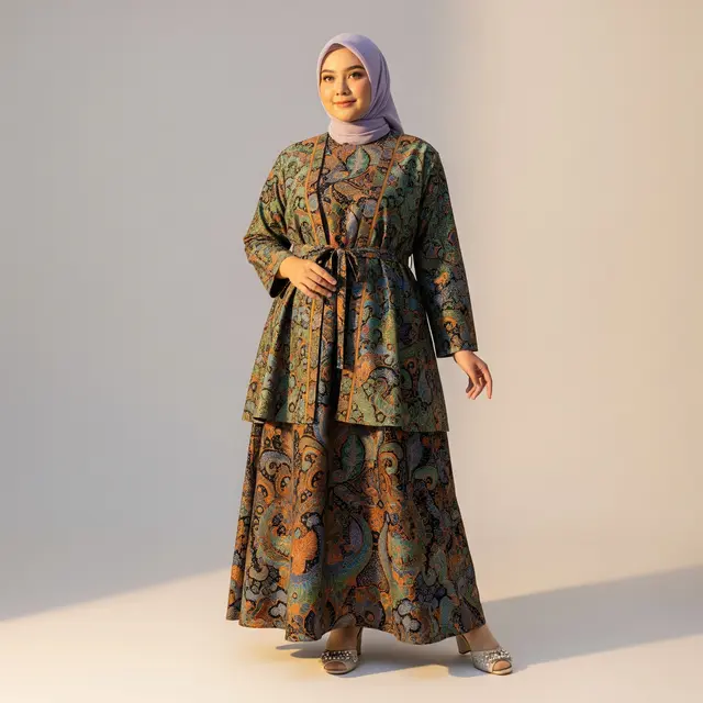 Gamis Batik Hijab Cardy A-Line untuk Tubuh Berisi
