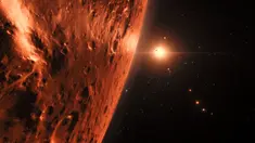 Tampilan di atas permukaan salah satu planet dalam sistem Trappist-1 yang dirilis oleh NASA, Washington, AS, Rabu (22/2). Para astronom menemukan sistem bintang yang dekat dengan sistem tata surya. (AFP PHOTO / M. Kornmesser)