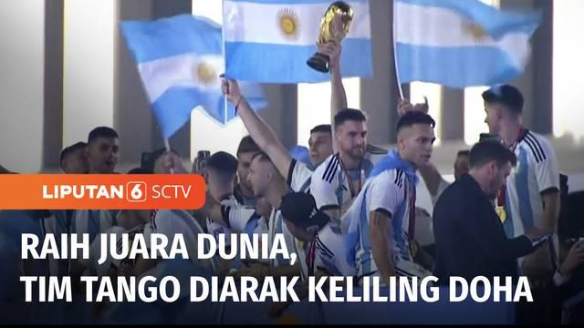 Timnas sepak bola Argentina diarak usai meraih Piala Dunia 2022 di Qatar. Sementara, di Argentina, jutaan warga merayakan kemenangan Tim Tango.