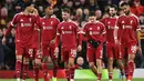 Jelang akhir pertandingan, pada menit ke-84, The Reds berhasil mempertebal keunggulan lewat aksi Florian Wirtz. Tampak dalam foto, gelandang Liverpool asal Jerman, Florian Wirtz (ketiga kanan) merayakan gol saat pertandingan putaran ketiga Piala FA Inggris melawan Barnsley di Stadion Anfield, pada Senin 12 Januari 2026 waktu setempat atau Selasa (13/1/2026) dini hari WIB. (PETER POWELL/AFP)