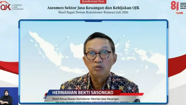 Wakil Ketua Dewan Komisioner OJK Hernawan Bekti Sasongko saat konferensi pers hasil Rapat Dewan Komisioner (RDK) Bulan Juli 2026, Selasa (4/8/2026). (Foto: tangkapan layar/Immanuel Christian)