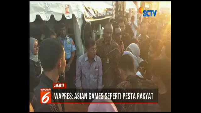 Wakil Presiden Jusuf Kalla meninjau  stan-stan Zona Atung Asian Games 2018 di Gelora Bung Karno.
