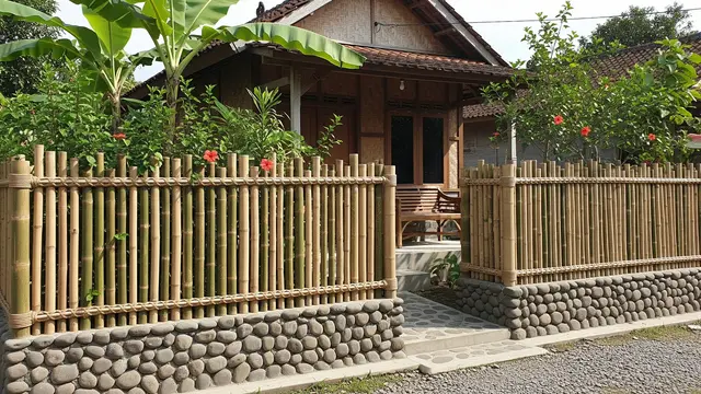 Pagar Bambu Kombinasi Batu