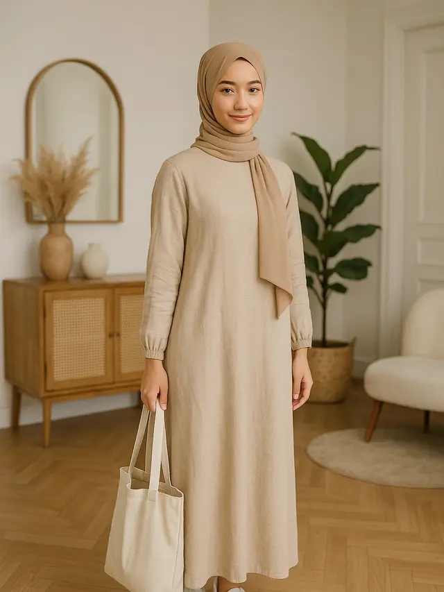 7 Model Gamis dengan Hijab Pashmina Lilit Simpel, Tampil Anggun Tanpa Ribet