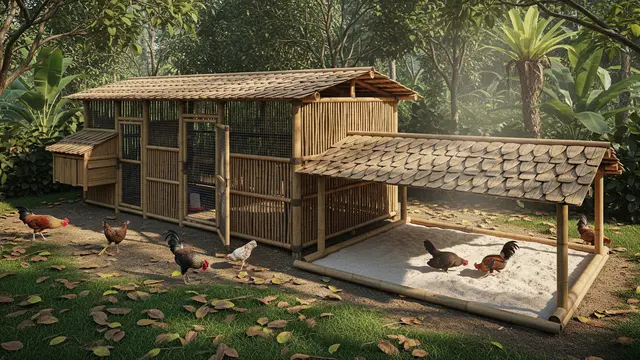 Desain kandang ayam dengan area bermain pasir