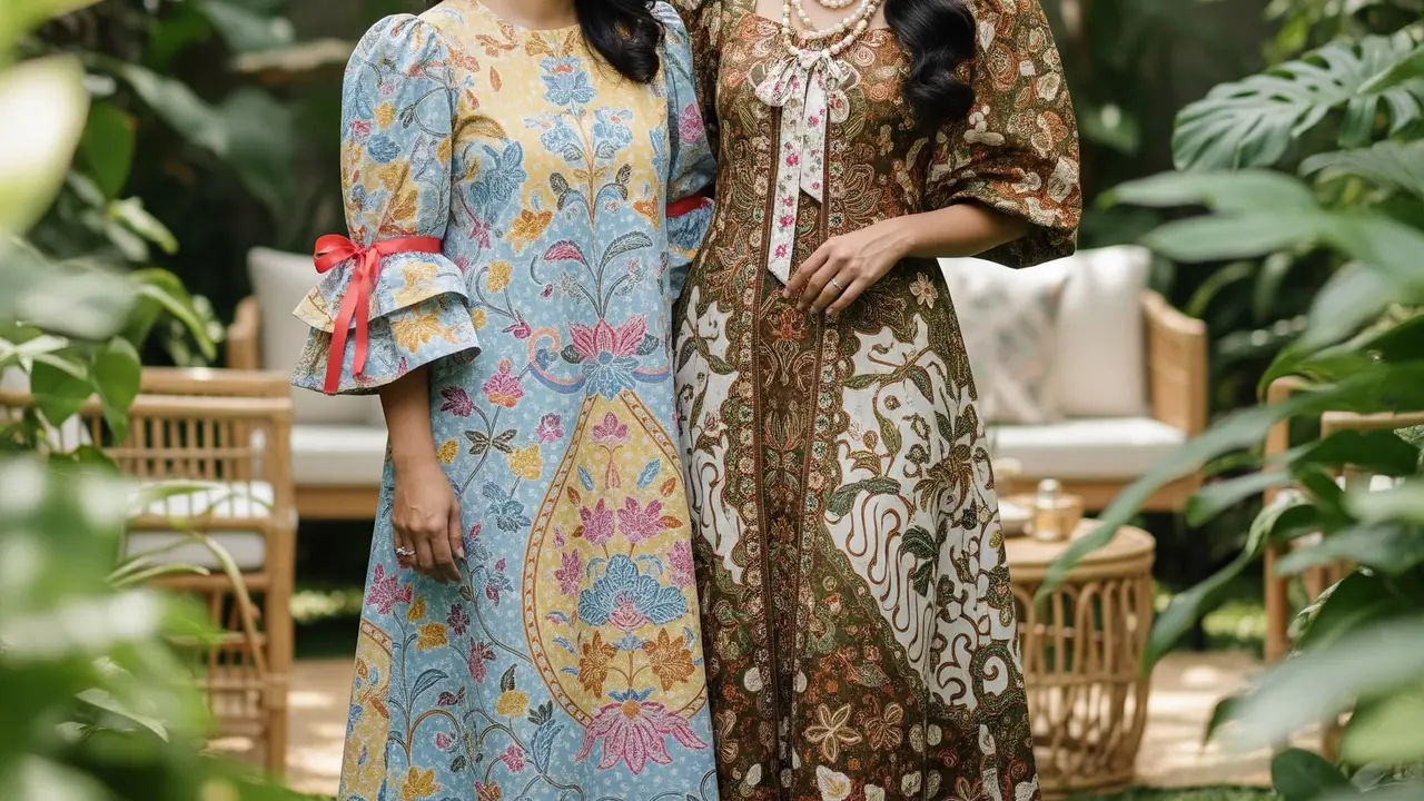 Model Dress Batik Lengan Puff dan Pita 2025