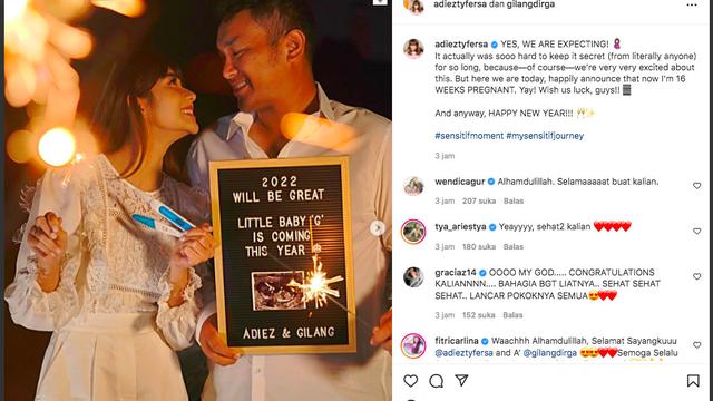 Istri Gilang Dirga Umumkan Kehamilan di Tahun Baru. (instagram.com/adieztyfersa)