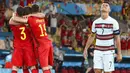 Timnas Portugal menyerah 0-1 lewat sepakan keras pemain Belgia, Thorgan Hazard, di menit ke-42. (Lluis Gene/Pool Photo via AP)